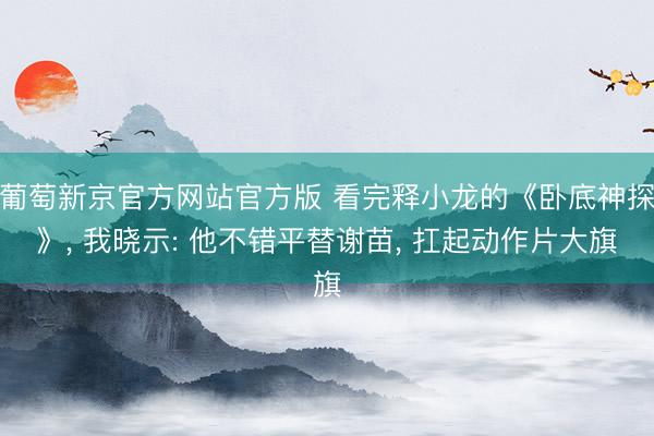 葡萄新京官方网站官方版 看完释小龙的《卧底神探》， 我晓示: 他不错平替谢苗， 扛起动作片大旗