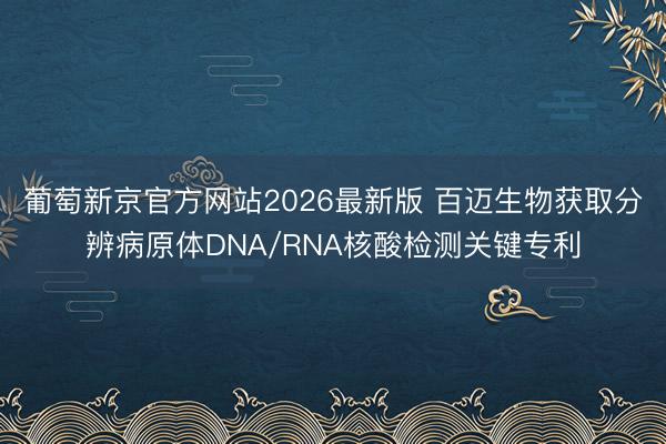 葡萄新京官方网站2026最新版 百迈生物获取分辨病原体DNA/RNA核酸检测关键专利