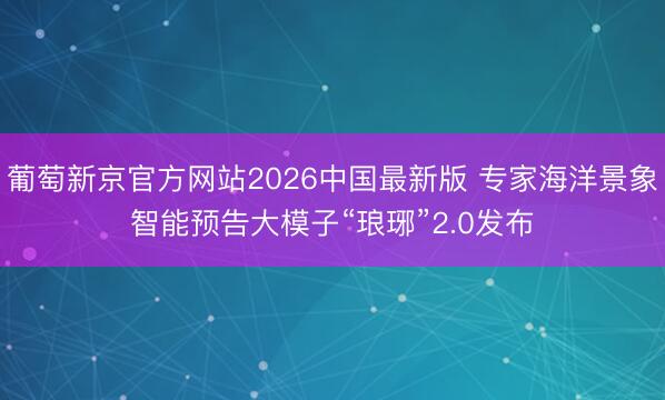 葡萄新京官方网站2026中国最新版 专家海洋景象智能预告大模子“琅琊”2.0发布