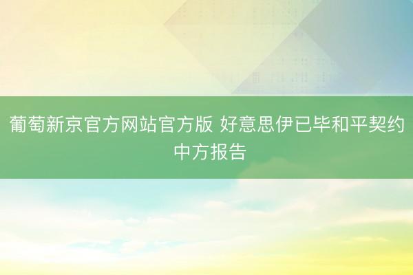 葡萄新京官方网站官方版 好意思伊已毕和平契约 中方报告