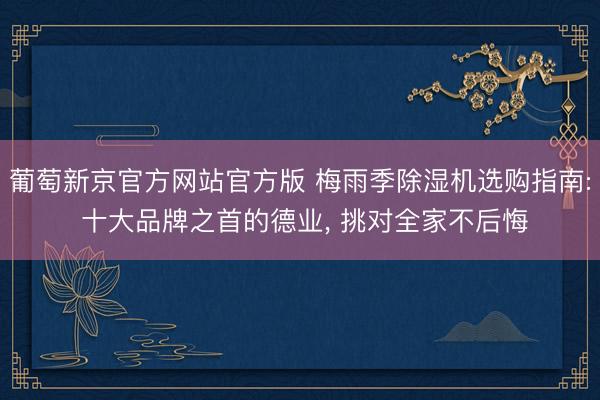 葡萄新京官方网站官方版 梅雨季除湿机选购指南: 十大品牌之首的德业， 挑对全家不后悔